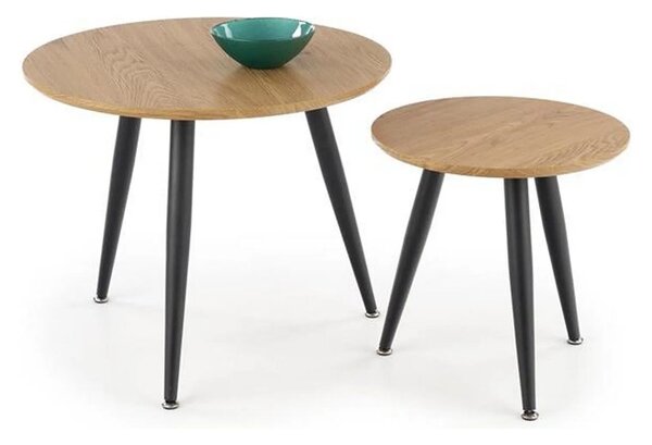 Set 2 masute cafea MENTONA 2, stejar auriu/negru