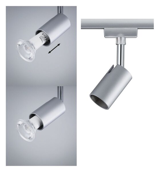 Paulmann URail-spot pe șină Pure I, crom mat, GU10, metal, reglabil, Metalic, Camera de zi / sufragerie, Metal, Modern