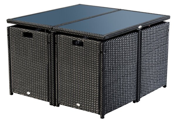 Outsunny Set Mobilier de Grădină cu Masă de Prânz, 4 Scaune și Perne, 109x109x72 cm, Negru | Aosom Romania