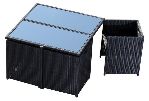 Outsunny Set Mobilier de Grădină cu Masă de Prânz, 4 Scaune și Perne, 109x109x72 cm, Negru | Aosom Romania
