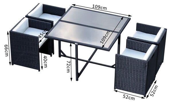 Outsunny Set Mobilier de Grădină cu Masă de Prânz, 4 Scaune și Perne, 109x109x72 cm, Negru | Aosom Romania