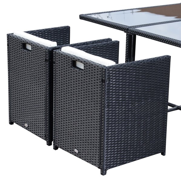 Outsunny Set Mobilier de Grădină cu Masă de Prânz, 4 Scaune și Perne, 109x109x72 cm, Negru | Aosom Romania
