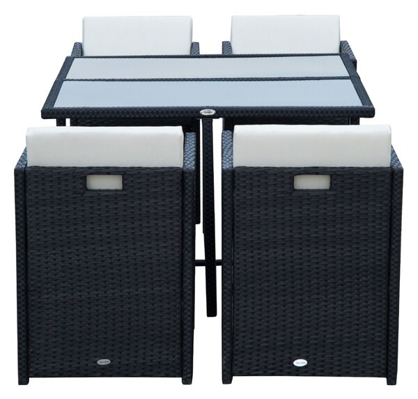 Outsunny Set Mobilier de Grădină cu Masă de Prânz, 4 Scaune și Perne, 109x109x72 cm, Negru | Aosom Romania