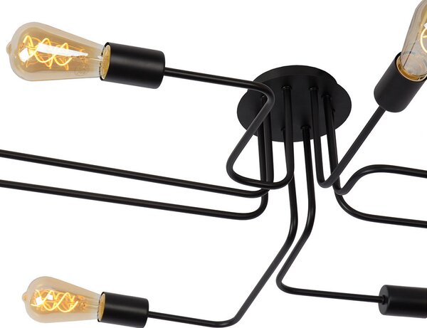 Lucide Plafonieră Lester cu opt lumini, negru, reglabil, Negru, Camera de zi / sufragerie, Metal, Modern