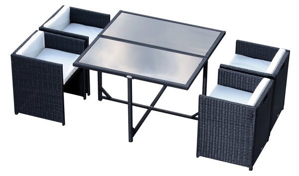 Outsunny Set Mobilier de Grădină cu Masă de Prânz, 4 Scaune și Perne, 109x109x72 cm, Negru | Aosom Romania