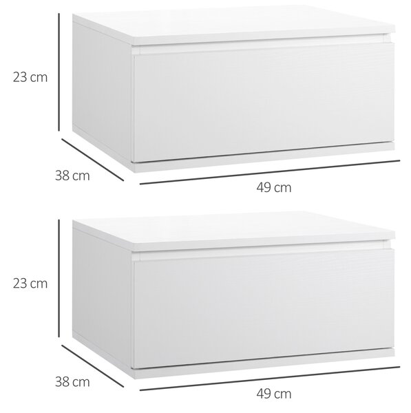 HOMCOM Set 2 Noptiere Suspendate cu Sertar, Design Modern pentru Dormitor și Living, PAL și MDF, Dimensiuni 49x38x23cm, Alb Elegant | Aosom Romania
