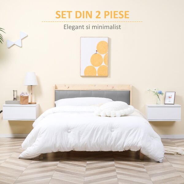 HOMCOM Set 2 Noptiere Suspendate cu Sertar, Design Modern pentru Dormitor și Living, PAL și MDF, Dimensiuni 49x38x23cm, Alb Elegant | Aosom Romania