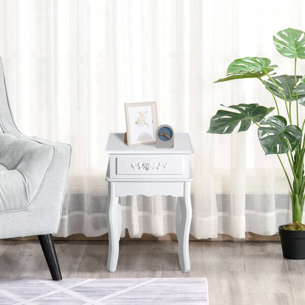 HOMCOM Noptieră Modernă cu Sertar, Mobilier Dormitor din Lemn, Alb, 40x30x60cm | Aosom Romania