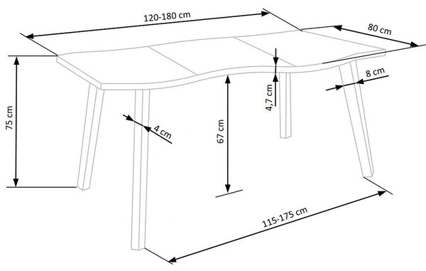 Masa extensibila bucatarie DICKSON, stejar natural, 120-180x80x75 cm