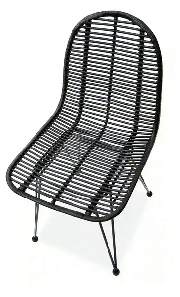 Scaun K337, negru, rattan natural/metal, 44x55x90 cm