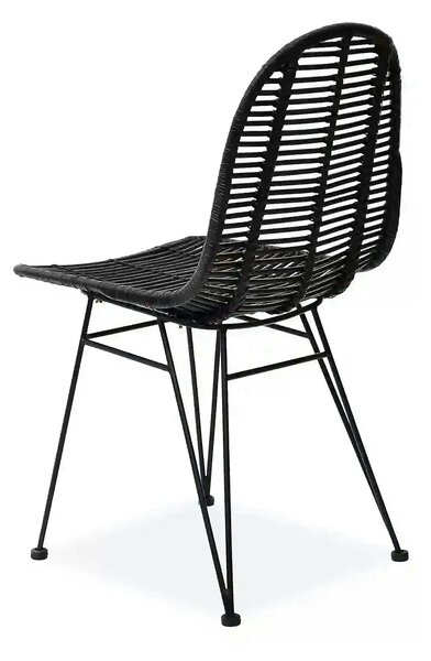 Scaun K337, negru, rattan natural/metal, 44x55x90 cm
