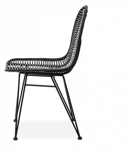 Scaun K337, negru, rattan natural/metal, 44x55x90 cm