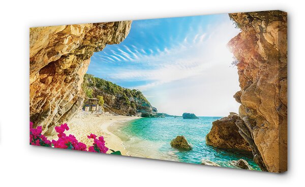 Tablouri canvas Grecia Coast stânci flori