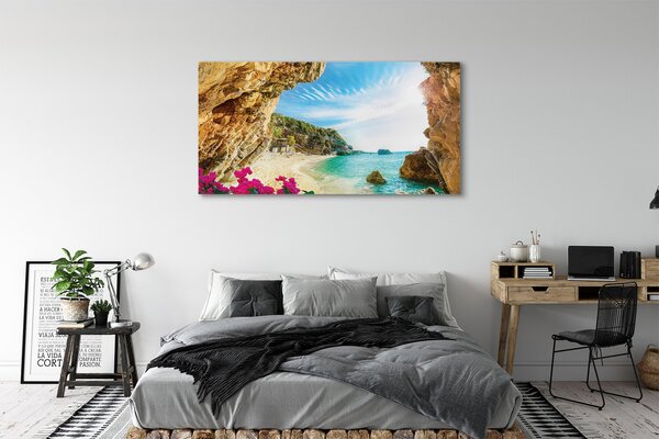 Tablouri canvas Grecia Coast stânci flori