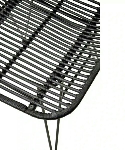 Scaun K337, negru, rattan natural/metal, 44x55x90 cm