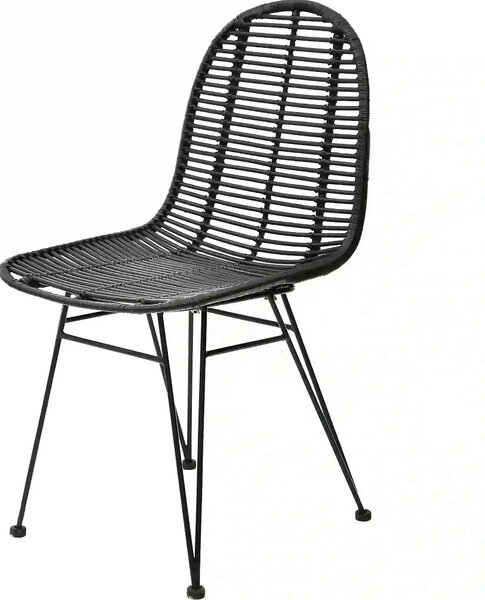 Scaun K337, negru, rattan natural/metal, 44x55x90 cm