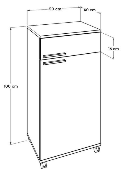 Corp Mobil Adore Diamond, cu usa, sertar si rotile, Alb, 50x100x40 cm