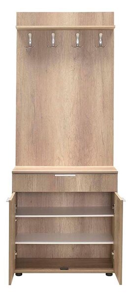 Cuier cu Pantofar Adore Porto Aero, cu Sertar, Alb - Natur, 73x187x36 cm