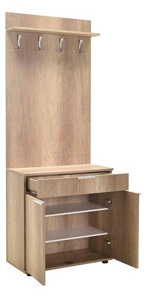Cuier cu Pantofar Adore Porto Aero, cu Sertar, Alb - Natur, 73x187x36 cm