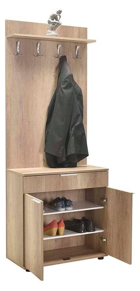Cuier cu Pantofar Adore Porto Aero, cu Sertar, Alb - Natur, 73x187x36 cm