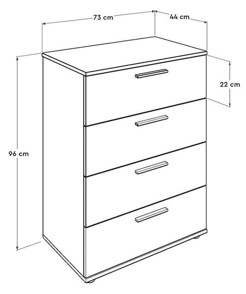 Comoda Adore Trendline, 4 sertare, Alb - Nuc, 73x96x44 cm