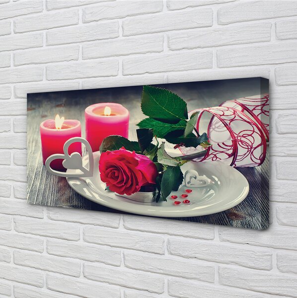 Tablouri canvas Rose inima lumânare