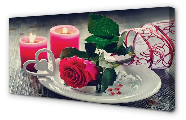 Tablouri canvas Rose inima lumânare