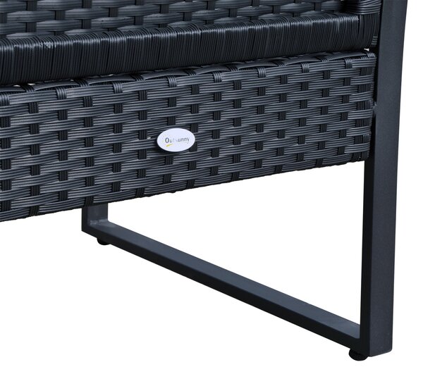 Set Mobilier in Rattan Outsunny de Extern Masa cu 2 Scaune si Perne , Negru | Aosom Romania