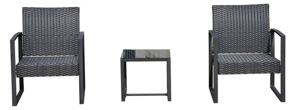 Set Mobilier in Rattan Outsunny de Extern Masa cu 2 Scaune si Perne , Negru | Aosom Romania