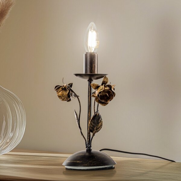 ONLI Lampă de masă Carolina, bronz, 1 bec, fier, Bronz / Alamă Veche, Camera de zi / sufragerie, Metal, Florentin