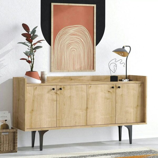Comoda NAVI, stejar/negru, PAL melaminat/metal, 150x40x80 cm