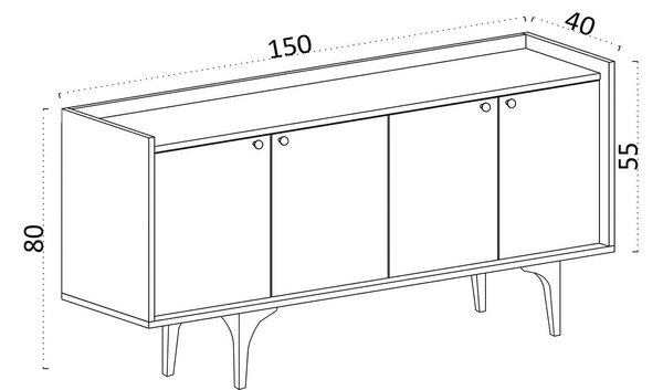 Comoda NAVI, stejar/negru, PAL melaminat/metal, 150x40x80 cm