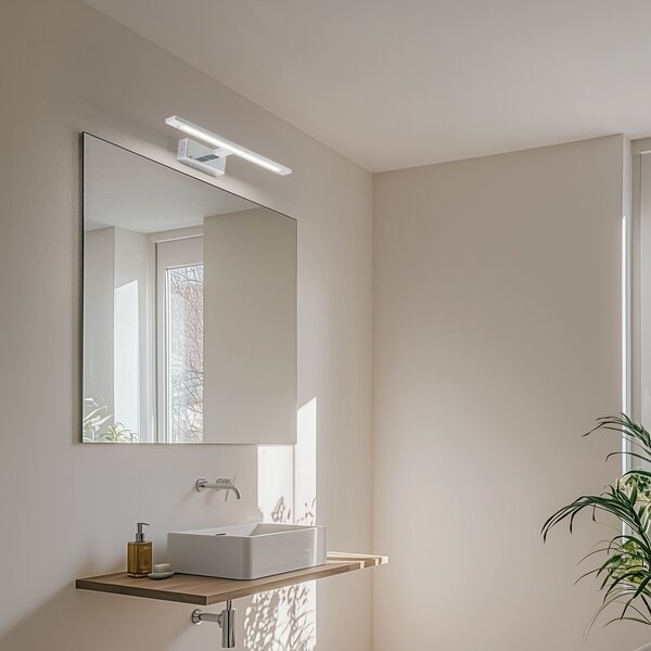 TK Lighting Aplică de perete LED Gallery metal cromat lățime 41,5 cm IP44, Metalic, Baie, Metal, Modern, Soclu de perete jos