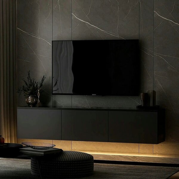 Comoda TV NEON ILLUMINATED, gri antracit, PAL melaminat, 160x32x35 cm