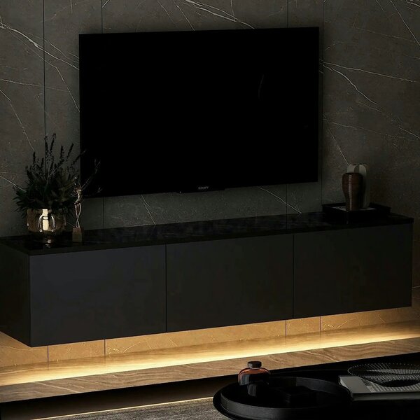 Comoda TV NEON ILLUMINATED, gri antracit, PAL melaminat, 160x32x35 cm