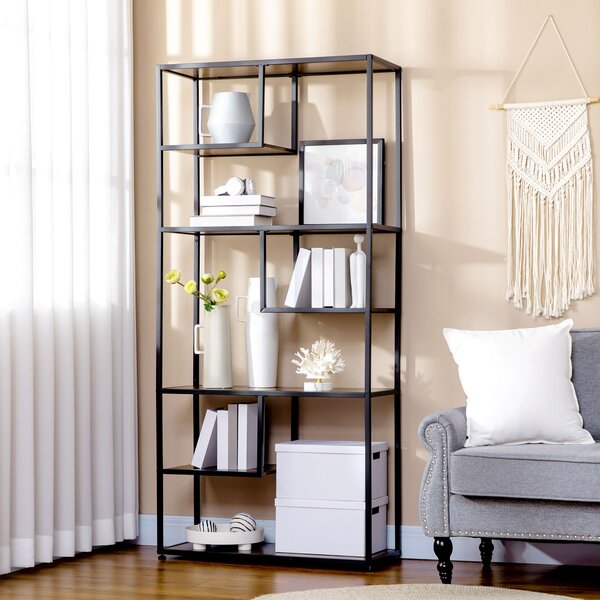 HOMCOM Bibliotecă Mobilă cu 7 Nivele din Lemn și Oțel în Stil Industrial, 83x34x180 cm, Maro | Aosom Romania