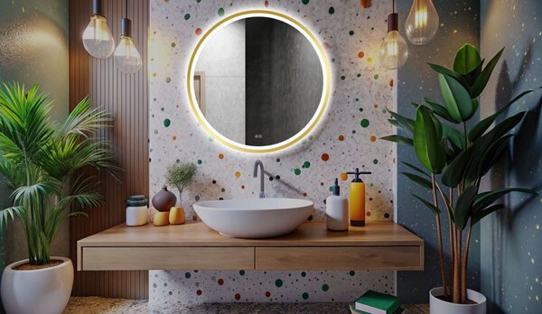 Venti Orion Gold oglindă 80x80 cm rotund cu iluminare cu covoraș de încălzire auriu 5905951180311