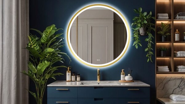 Venti Orion Gold oglindă 80x80 cm rotund cu iluminare cu covoraș de încălzire auriu 5905951180311