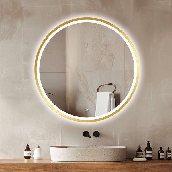 Venti Orion Gold oglindă 80x80 cm rotund cu iluminare cu covoraș de încălzire auriu 5905951180311