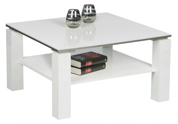 Masuta cafea Romy mini, alb lucios, PAL melaminat, 75x75x41 cm