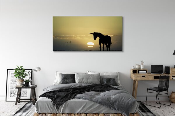 Tablouri canvas Câmp apus de soare unicorn