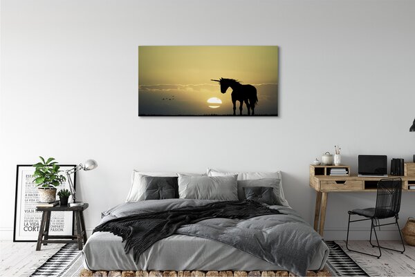 Tablouri canvas Câmp apus de soare unicorn