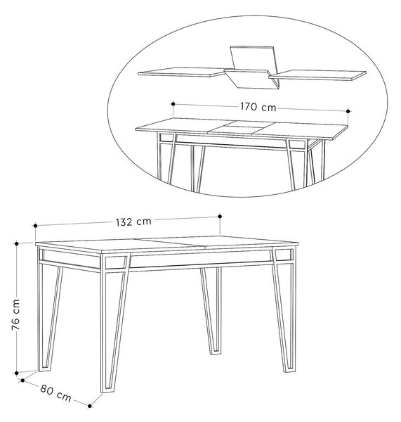 Masa extensibila 855DTE4603, gri inchis/negru, PAL melaminat/metal, 13