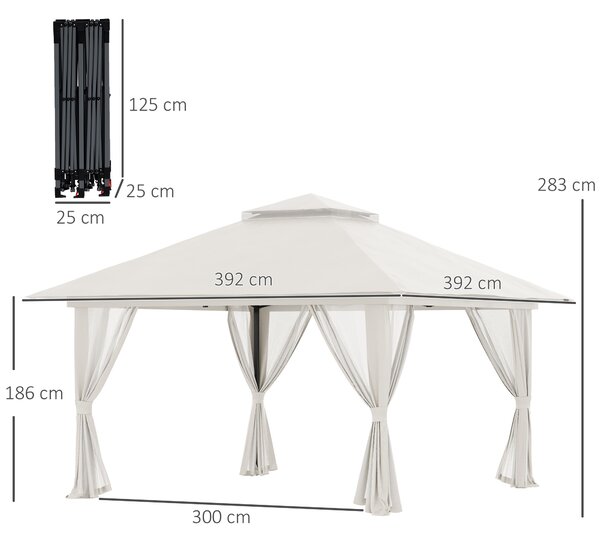 Outsunny Pavilion Pliabil Pop-Up 4x4 m cu Înălțime Reglabilă pe 3 Niveluri, Pavilion Exterior cu Plasă de Țânțari, Saci de Nisip, Geantă de Transport, UV50+, pentru Grădină Camping Petreceri, Crem | Aosom Romania