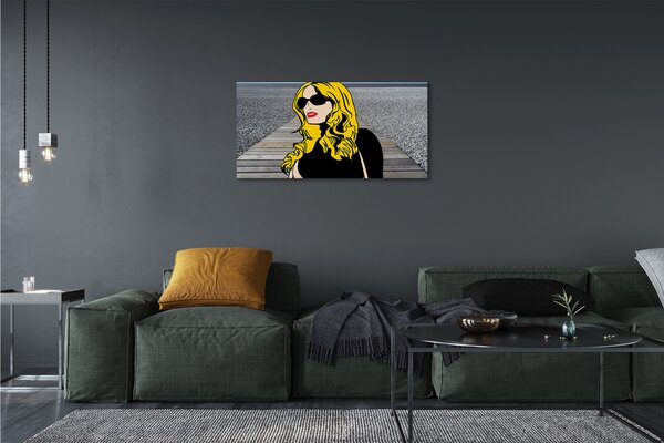 Tablouri canvas Femeie negru ochelari de soare buze rosii