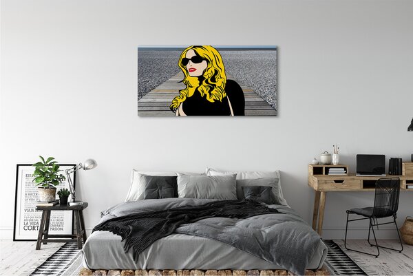 Tablouri canvas Femeie negru ochelari de soare buze rosii