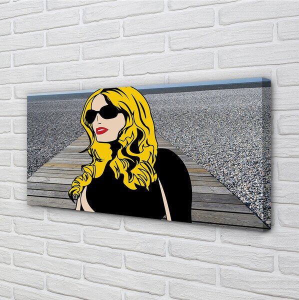 Tablouri canvas Femeie negru ochelari de soare buze rosii