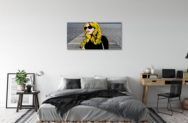 Tablouri canvas Femeie negru ochelari de soare buze rosii
