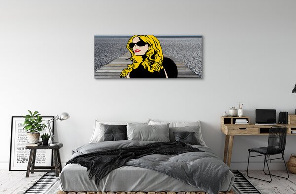 Tablouri canvas Femeie negru ochelari de soare buze rosii