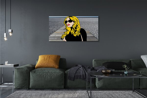 Tablouri canvas Femeie negru ochelari de soare buze rosii